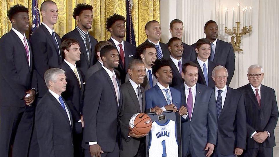 NCAA Champs Duke Basketball Team Visits The White House