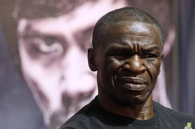 Floyd Mayweather Jr.‘s trainer Floyd Mayweather Sr. reacts to a question during a news conference Thursday, April 30, 2015, at the MGM Grand.
