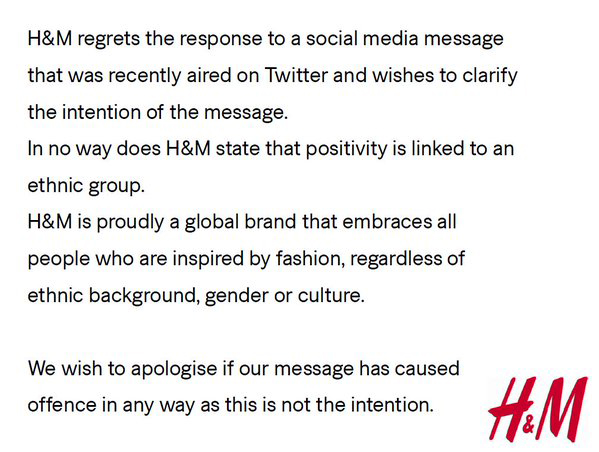 H&M Apologizes For Twitter Remarks That Said ‘White Models Project Better Images’ cut