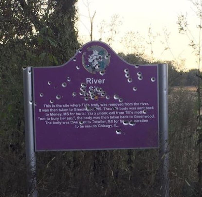 Emmett Till’s Memorial Sign Riddled With Bullet Holes