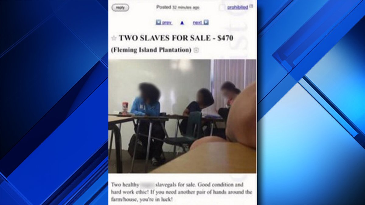 Student Suspended After Posting ‘2 Slaves For Sale’ On Craigslist Using Classmates’ Photos
