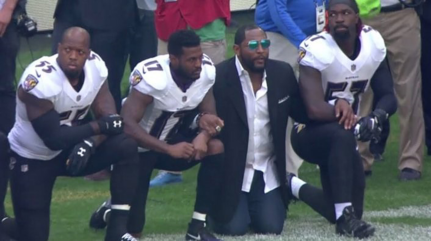 Ray Lewis Kneels For National Anthem With Ravens
