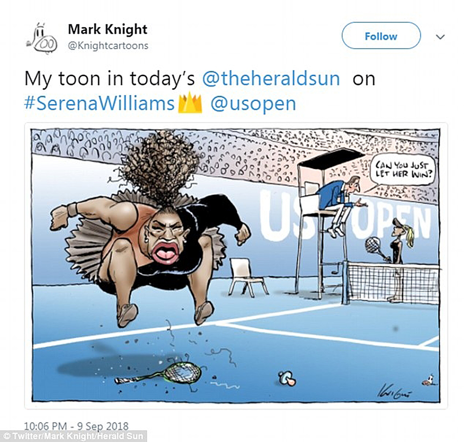 Serena Williams Mocked In Racist Cartoon After U. S. Open Loss