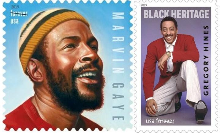 MARVIN GAYE, GREGORY HINES: ENTERTAINMENT ICONS GET 2019 STAMP TREATMENT FROM US POSTAL SERVICE