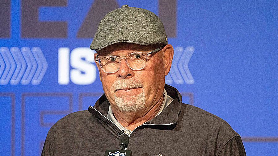 Mar 1, 2022; Indianapolis, IN, USA; Tampa Bay Buccaneers head coach Bruce Arians talks to the media during the 2022 NFL Combine. Mandatory Credit: Trevor Ruszkowski-USA TODAY Sports