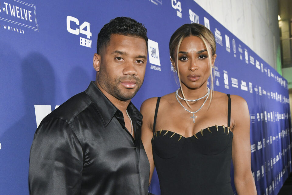 LOS ANGELES, CALIFORNIA - FEBRUARY 12: (L-R) Russell Wilson and Ciara attend the Sports Illustrated Super Bowl Party at Century City Park on February 12, 2022 in Los Angeles, California. (Photo by Rodin Eckenroth/Getty Images)