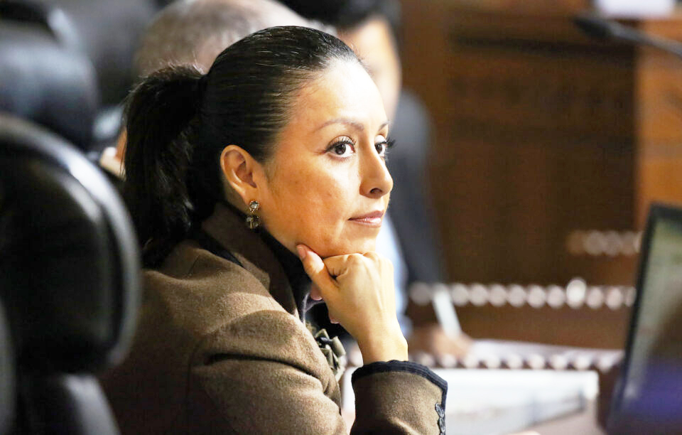 LOS ANGELES, CA - JANUARY 20, 2016 - Los Angeles City Council member Nury Martinez, the only woman serving on the city council and the first female Hispanic member in a quarter century listens during a council meeting Wednesday, January 20, 2016. Martinez representing the 6th district was elected in 2013 to succeed Tony Cardenas,[ who vacated his seat to become U.S. House Representative for California's 29th congressional district. (Photo by Al Seib/Los Angeles Times via Getty Images)